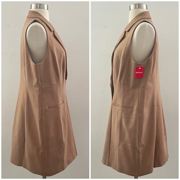 Spanx Ponte Vest Dress Office Quiet Luxury Stretch Neutral Toffee Tan Large NWT - Picture 3 of 15